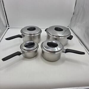 Vintage Ekco Flint Stainless Steel Radiant Heat Core 8 pc Pan Set
